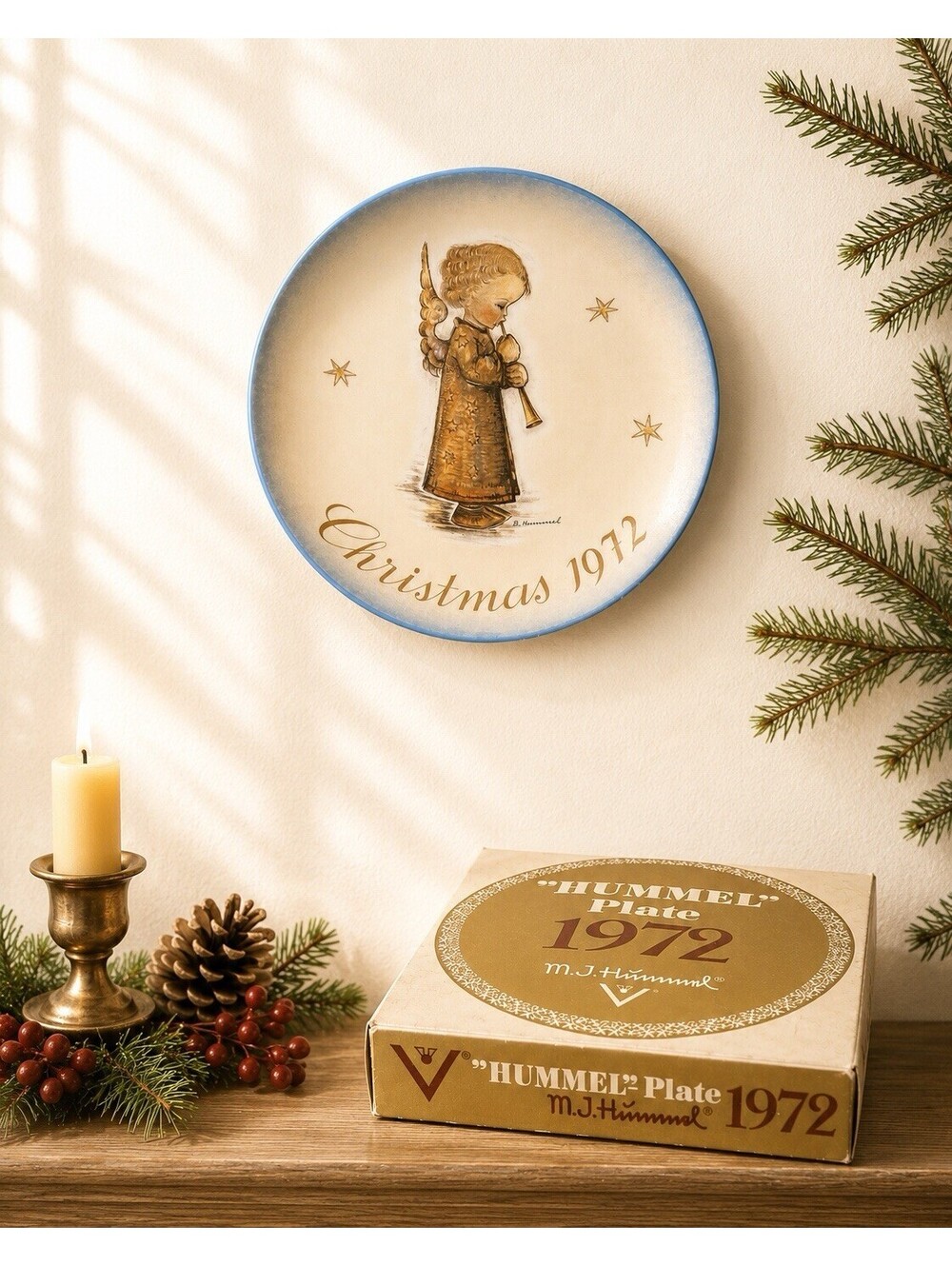 NIB Hummel Goebel 1972 Engel Mit Flote Angel With Flute Christmas Plate, 8”
